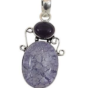 Handmade Silver Pendant with Crackled Amethyst and Deep Purple Gem
